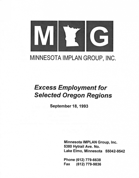 Excess Employment for Selected Oregon Regions (1993)